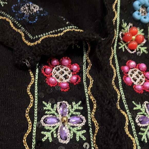 Berek Vintage Knit Floral Beaded Bolero Cardigan Cropped Women’s Large Black - Picture 6 of 16